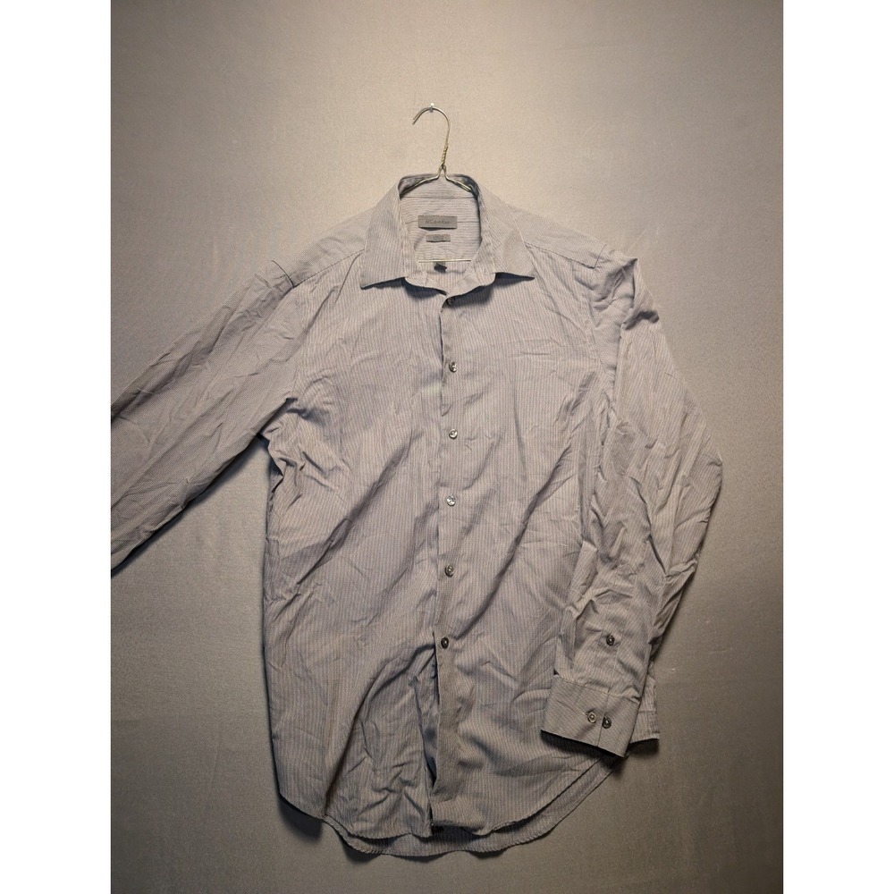 Calvin Klein Mens Gray Pinstripe Non Iron Dress Shirt 15.5 34/35 Slim Fit 80s